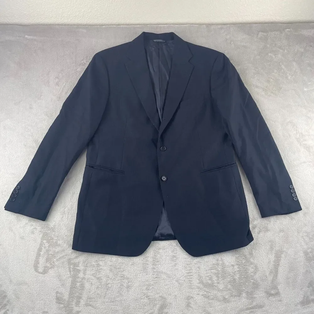 John Varvatos Blazer Men 46R Blue Wool Two-Button Front Lined Sport Coat Jacket
